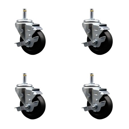 Service Caster 3.5'' Hard Rubber Wheel Swivel 7/16'' Grip Ring Stem Caster Set with Brake, 4PK SCC-GR20S3514-HRS-TLB-716138-4